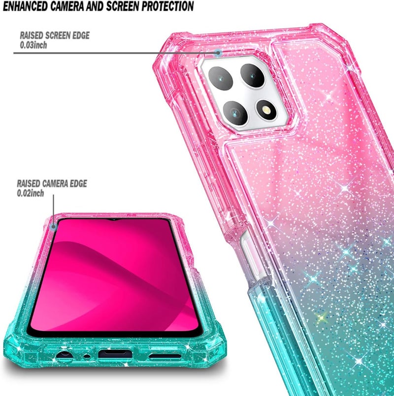 NZND Designed for T-Mobile REVVL 7 Phone Case (REVVL 7 5G), Glitter Pink/Aqua | with Screen Protector, Full-Body Shockproof Protective Rugged Impact Resist Bumper Cover - Image 2